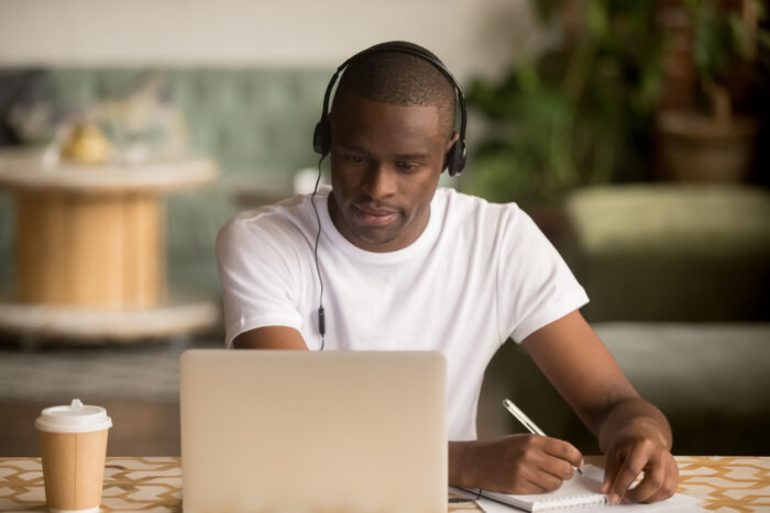 Student working on a laptop