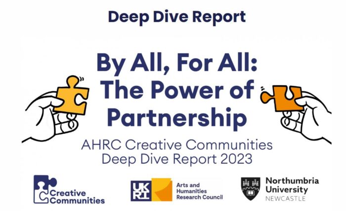 Cover of the Report By All, For All: The Power of Partnership. AHRC creative communities Deep Dive Report 2023