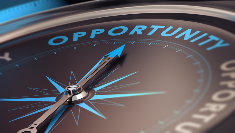 Compass pointing to the word opportunity