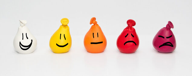 Balloons with smiles and frowns - representing a scale of moods