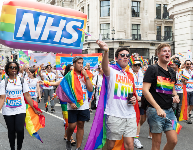 NHS workers at a gay pride march